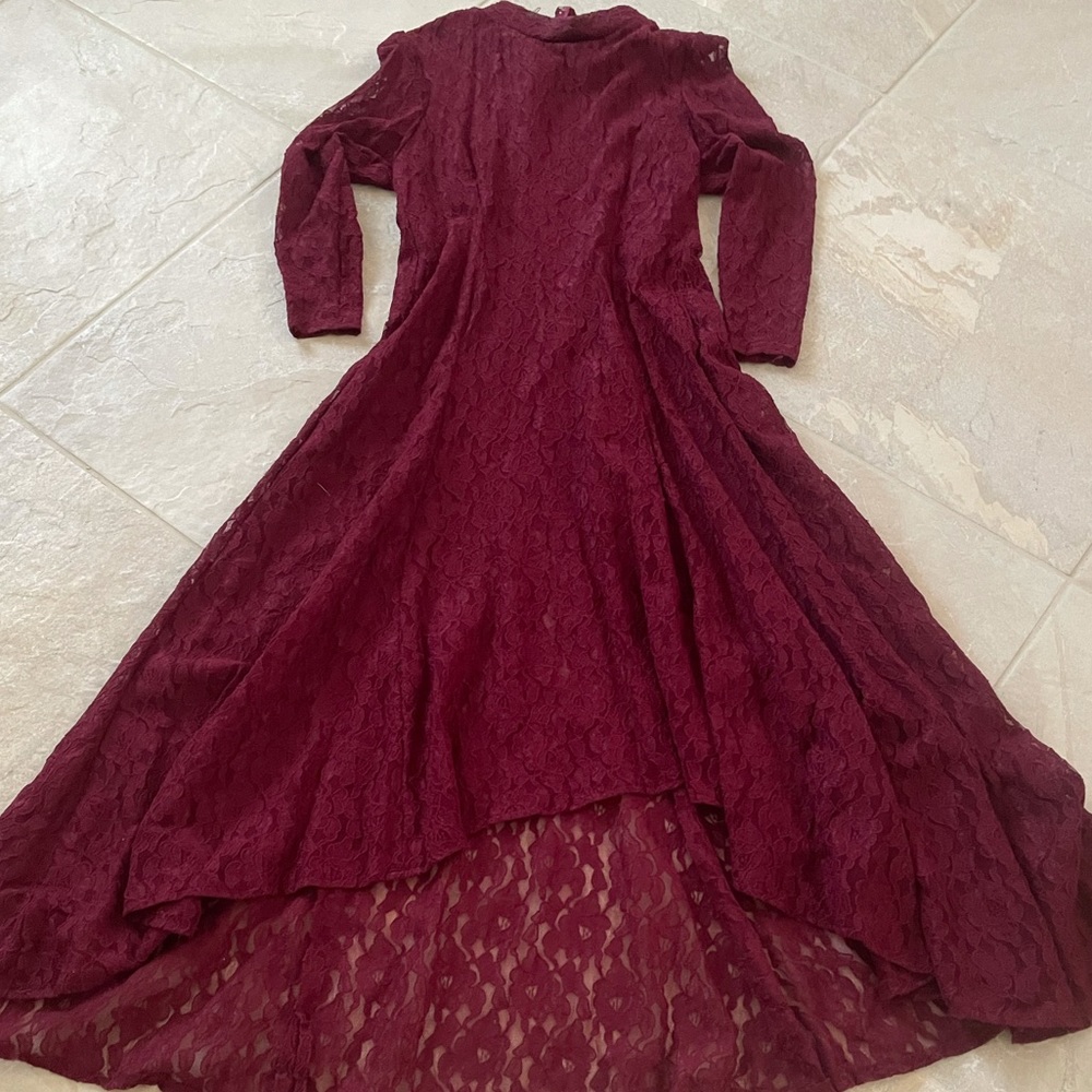 VINTAGE CUSTOM LACE BURGANDY ASYMMETRICAL STYLE GOWN (14)